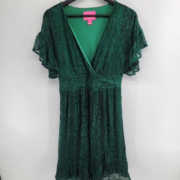 Lilly Pulitzer Metallic Crinkle Dress In Evergreen Size M - Picture 3 of 9